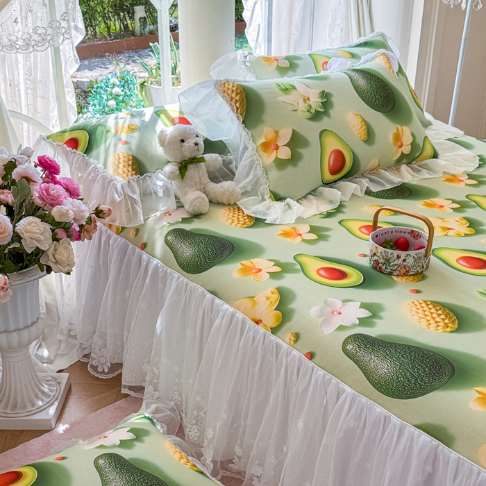 91家纺网 家纺一手货源 找家纺 罗艺轩 2025新款冰丝5D印花床裙凉席席子 牛油果绿