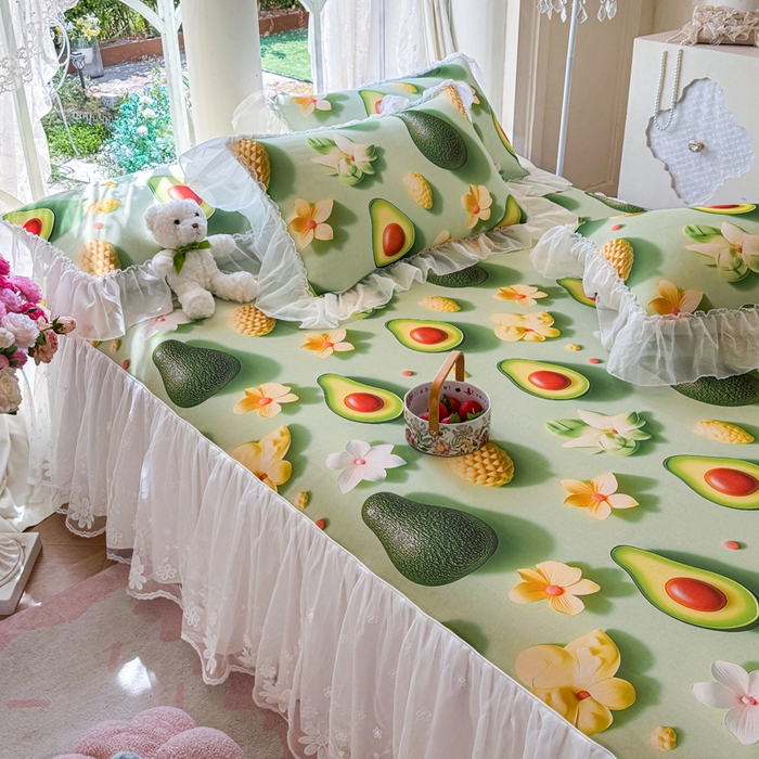 91家纺网 家纺一手货源 找家纺 罗艺轩 2025新款冰丝5D印花床裙凉席席子 牛油果绿