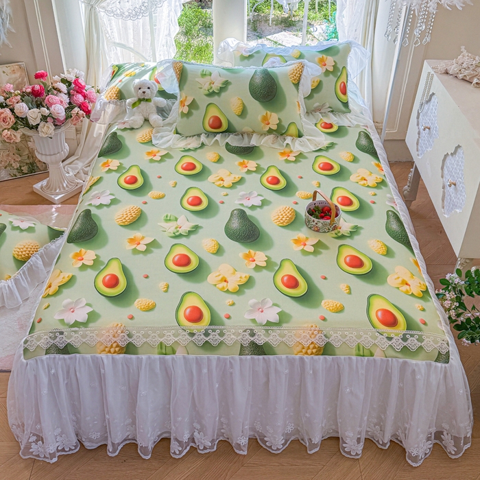 91家纺网 家纺一手货源 找家纺 罗艺轩 2025新款冰丝5D印花床裙凉席席子 牛油果绿