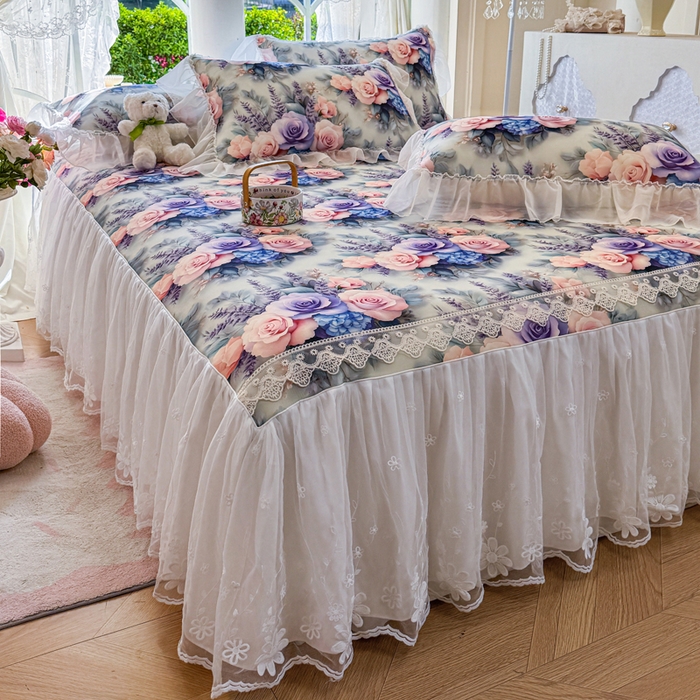 91家纺网 家纺一手货源 找家纺 罗艺轩 2025新款冰丝5D印花床裙凉席席子 花开朵朵