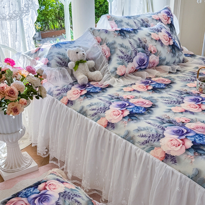 91家纺网 家纺一手货源 找家纺 罗艺轩 2025新款冰丝5D印花床裙凉席席子 花开朵朵