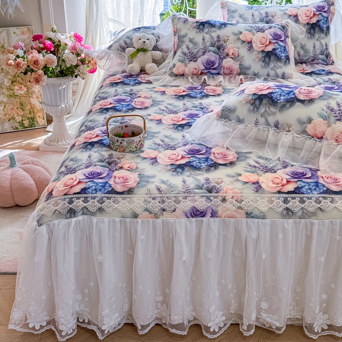 91家纺网 家纺一手货源 找家纺 罗艺轩 2025新款冰丝5D印花床裙凉席席子 花开朵朵