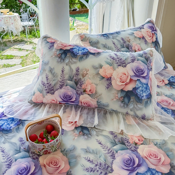 91家纺网 家纺一手货源 找家纺 罗艺轩 2025新款冰丝5D印花床裙凉席席子 花开朵朵