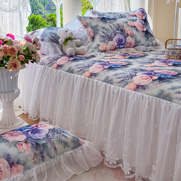 91家纺网 家纺一手货源 找家纺 罗艺轩 2025新款冰丝5D印花床裙凉席席子 花开朵朵