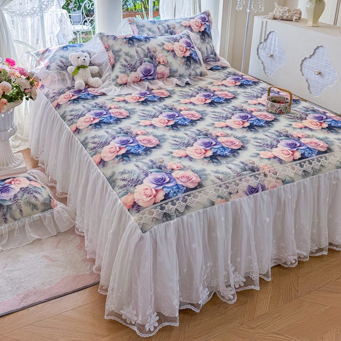 91家纺网 家纺一手货源 找家纺 罗艺轩 2025新款冰丝5D印花床裙凉席席子 花开朵朵