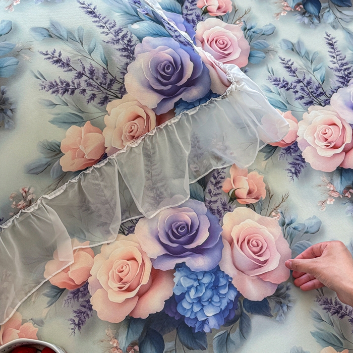 91家纺网 家纺一手货源 找家纺 罗艺轩 2025新款冰丝5D印花床裙凉席席子 花开朵朵