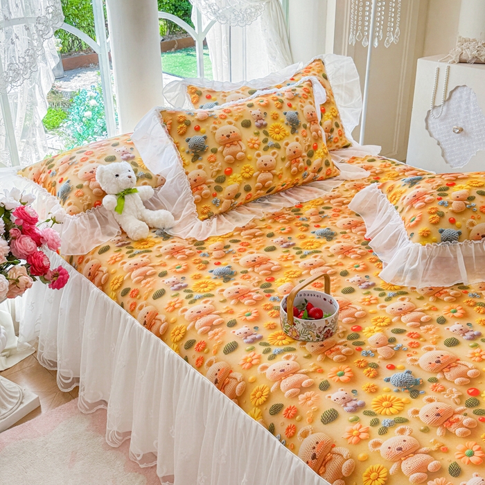 91家纺网 家纺一手货源 找家纺 罗艺轩 2025新款冰丝5D印花床裙凉席席子 葵花熊