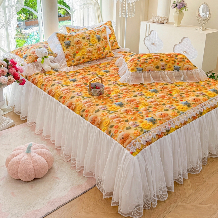 91家纺网 家纺一手货源 找家纺 罗艺轩 2025新款冰丝5D印花床裙凉席席子 葵花熊