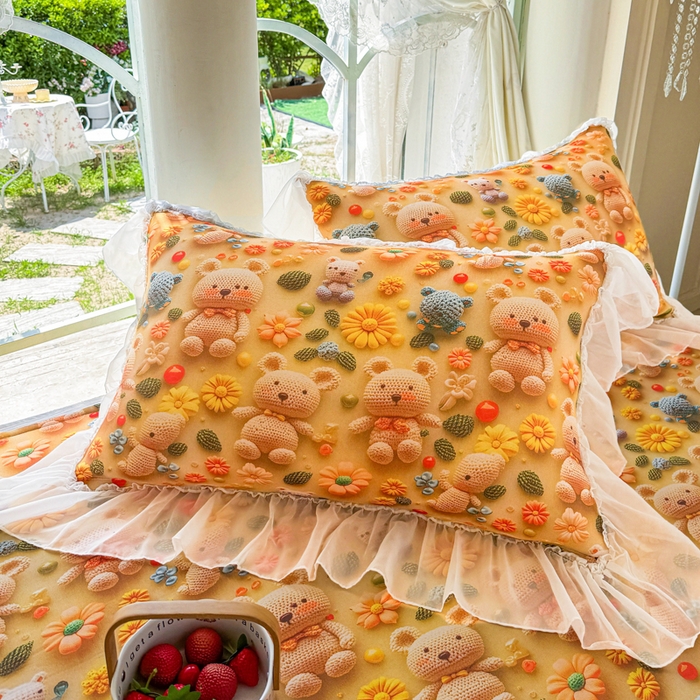 91家纺网 家纺一手货源 找家纺 罗艺轩 2025新款冰丝5D印花床裙凉席席子 葵花熊