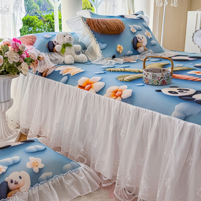 91家纺网 家纺一手货源 找家纺 罗艺轩 2025新款冰丝5D印花床裙凉席席子 熊猫世界