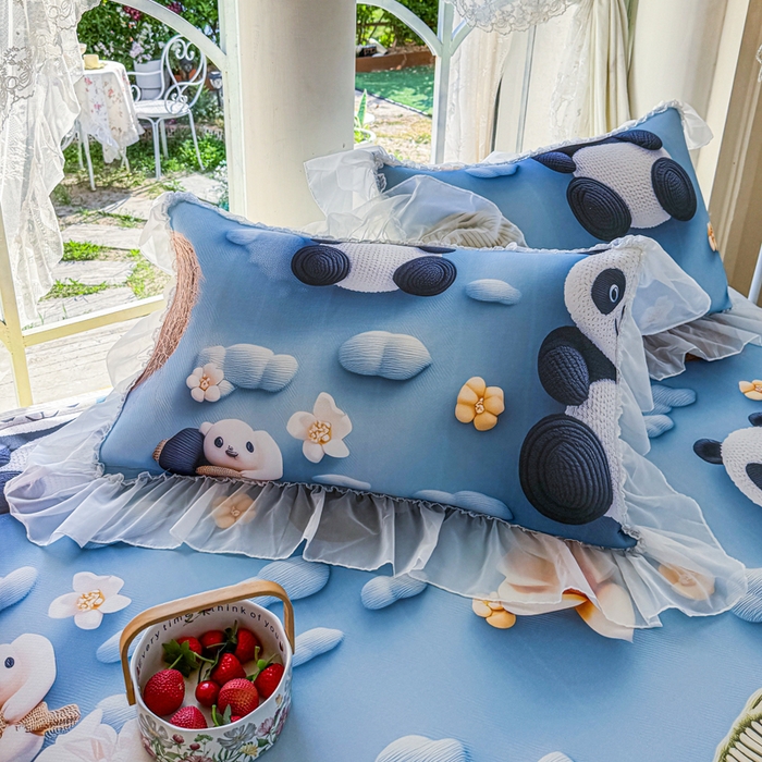 91家纺网 家纺一手货源 找家纺 罗艺轩 2025新款冰丝5D印花床裙凉席席子 熊猫世界