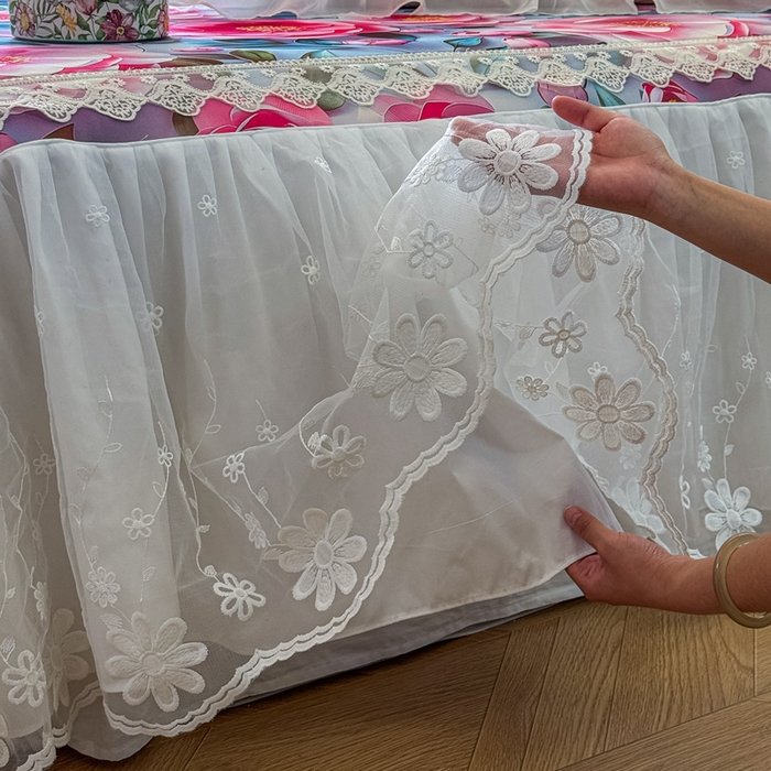 91家纺网 家纺一手货源 找家纺 罗艺轩 2025新款冰丝5D印花床裙凉席席子 爱心物语