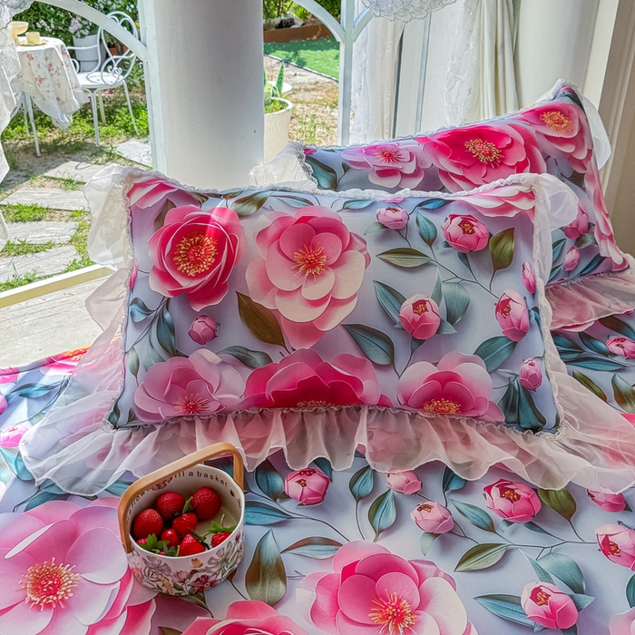 91家纺网 家纺一手货源 找家纺 罗艺轩 2025新款冰丝5D印花床裙凉席席子 爱心物语