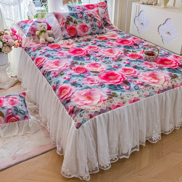 91家纺网 家纺一手货源 找家纺 罗艺轩 2025新款冰丝5D印花床裙凉席席子 爱心物语