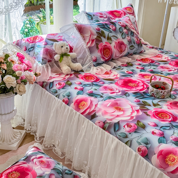 91家纺网 家纺一手货源 找家纺 罗艺轩 2025新款冰丝5D印花床裙凉席席子 爱心物语