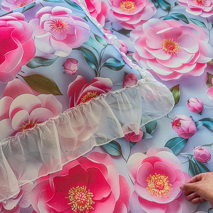 91家纺网 家纺一手货源 找家纺 罗艺轩 2025新款冰丝5D印花床裙凉席席子 爱心物语