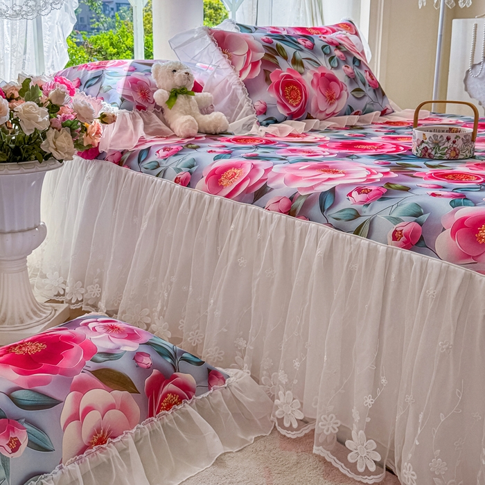 91家纺网 家纺一手货源 找家纺 罗艺轩 2025新款冰丝5D印花床裙凉席席子 爱心物语