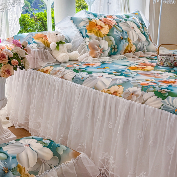 91家纺网 家纺一手货源 找家纺 罗艺轩 2025新款冰丝5D印花床裙凉席席子 繁花似锦