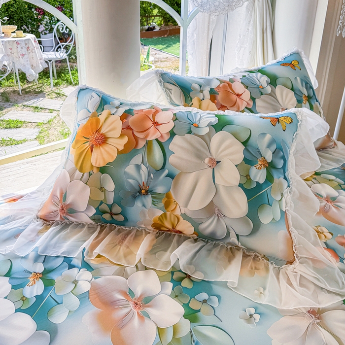 91家纺网 家纺一手货源 找家纺 罗艺轩 2025新款冰丝5D印花床裙凉席席子 繁花似锦