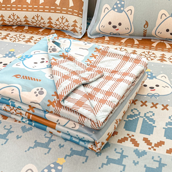 91家纺网 家纺一手货源 找家纺 安哆啦家纺 2025新款A类印花冰藤凉席针织棉牛奶丝夏被夏凉被空调被四件套 费尔岛