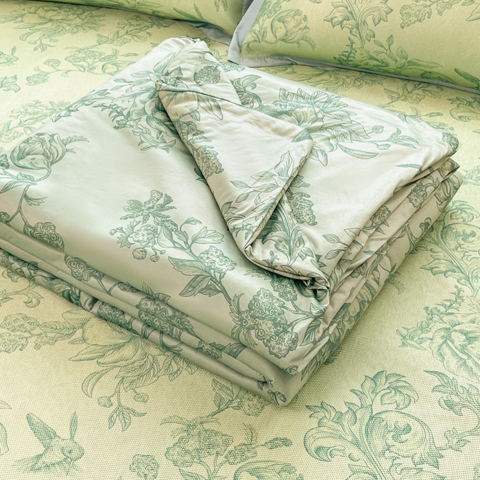 91家纺网 家纺一手货源 找家纺 安哆啦家纺 2025新款A类印花冰藤凉席针织棉牛奶丝夏被夏凉被空调被四件套 绿野仙踪