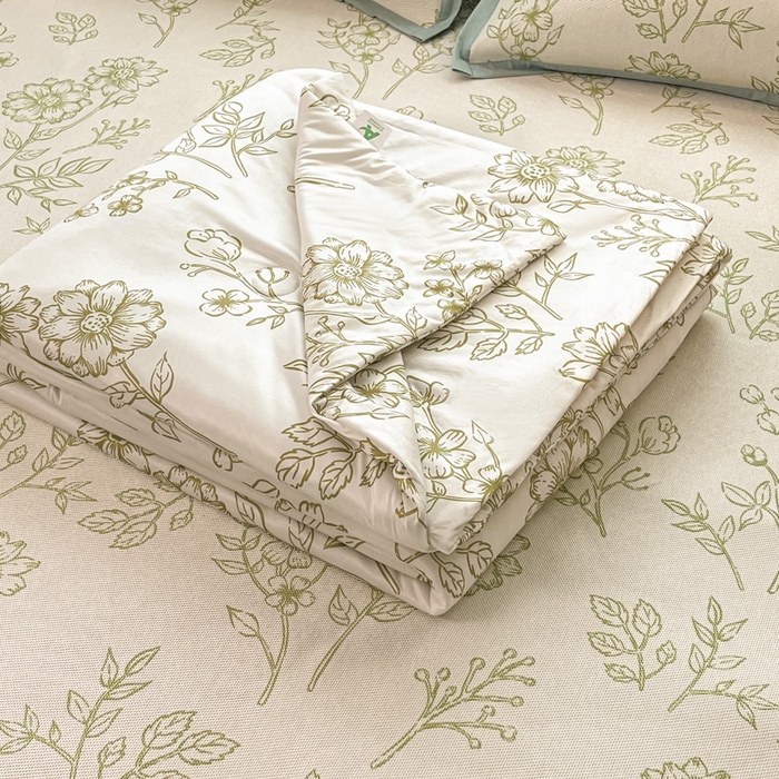 91家纺网 家纺一手货源 找家纺 安哆啦家纺 2025新款A类印花冰藤凉席针织棉牛奶丝夏被夏凉被空调被四件套 绿意