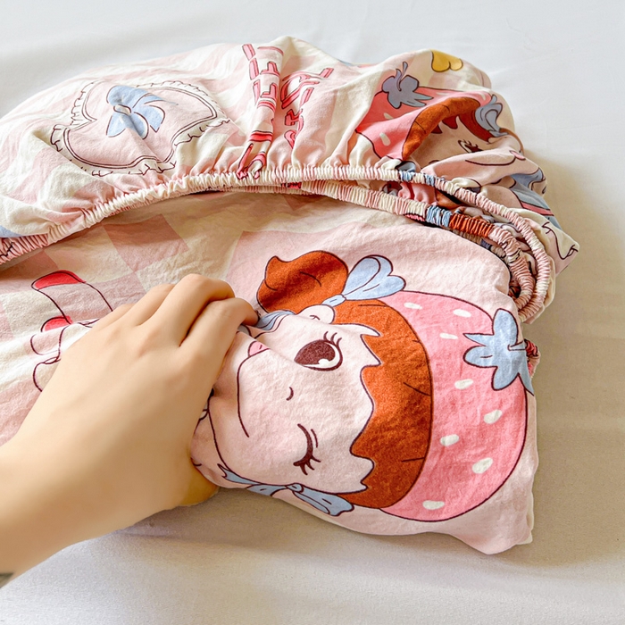 91家纺网 家纺一手货源 找家纺 罗亿家纺 2025新款卡通水洗云朵棉110g单床笠 不二公主