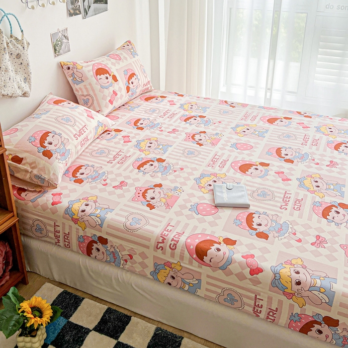 91家纺网 家纺一手货源 找家纺 罗亿家纺 2025新款卡通水洗云朵棉110g单床笠 不二公主