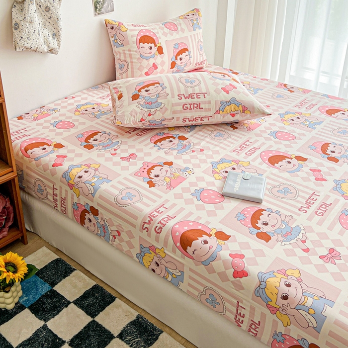 91家纺网 家纺一手货源 找家纺 罗亿家纺 2025新款卡通水洗云朵棉110g单床笠 不二公主