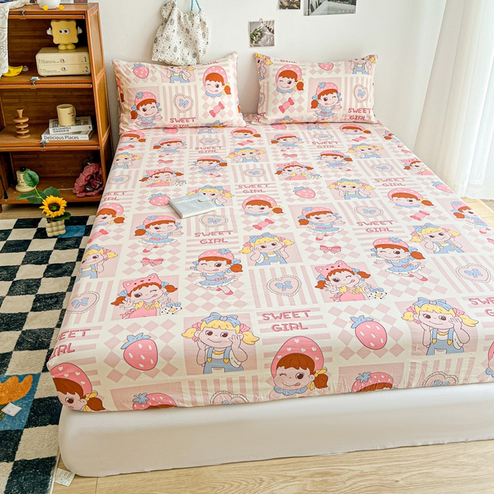 91家纺网 家纺一手货源 找家纺 罗亿家纺 2025新款卡通水洗云朵棉110g单床笠 不二公主