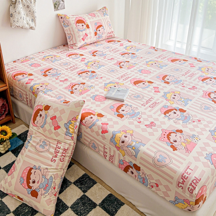 91家纺网 家纺一手货源 找家纺 罗亿家纺 2025新款卡通水洗云朵棉110g单床笠 不二公主