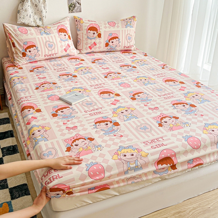 91家纺网 家纺一手货源 找家纺 罗亿家纺 2025新款卡通水洗云朵棉110g单床笠 不二公主