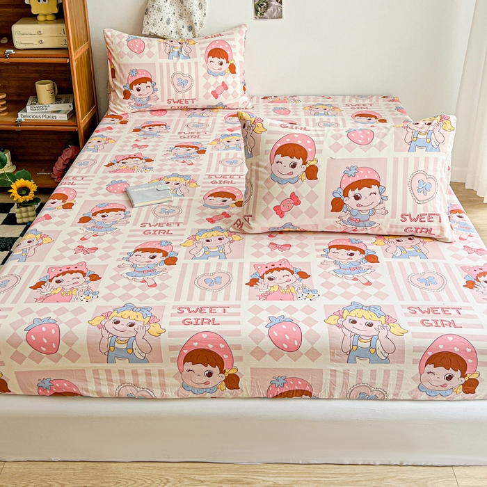 91家纺网 家纺一手货源 找家纺 罗亿家纺 2025新款卡通水洗云朵棉110g单床笠 不二公主