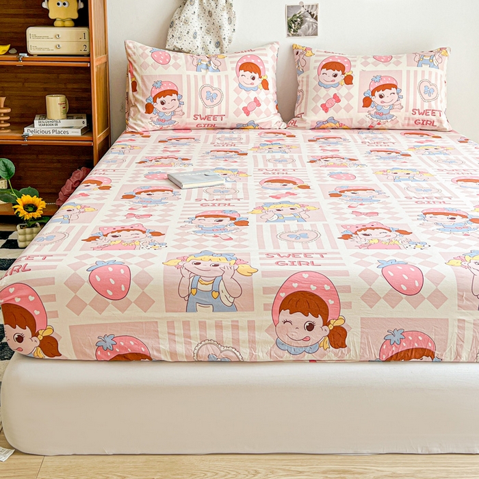 91家纺网 家纺一手货源 找家纺 罗亿家纺 2025新款卡通水洗云朵棉110g单床笠 不二公主