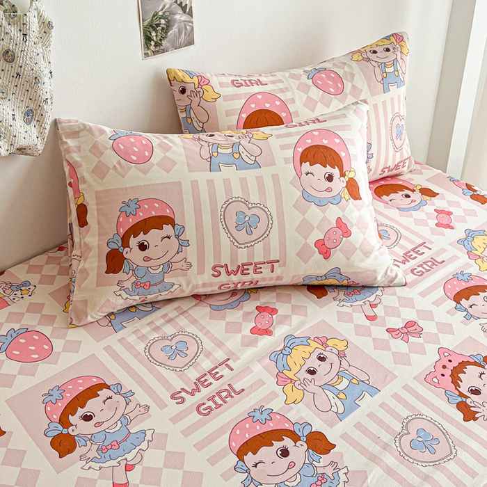 91家纺网 家纺一手货源 找家纺 罗亿家纺 2025新款卡通水洗云朵棉110g单床笠 不二公主