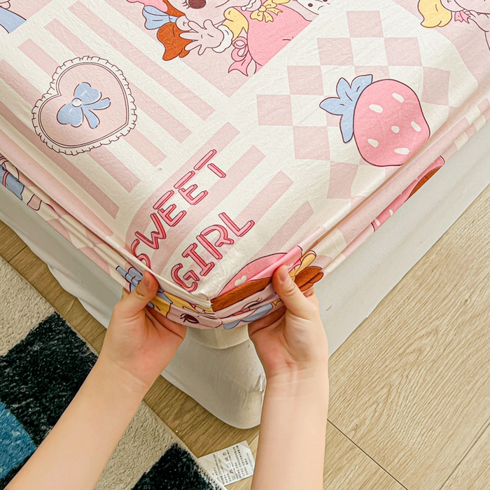 91家纺网 家纺一手货源 找家纺 罗亿家纺 2025新款卡通水洗云朵棉110g单床笠 不二公主