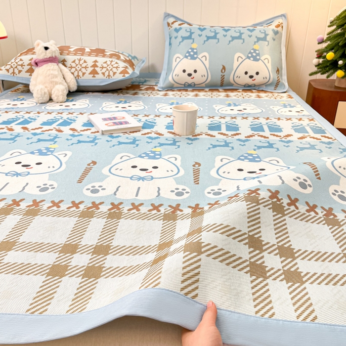 91家纺网 家纺一手货源 找家纺 安哆啦家纺 2025新款A类印花冰藤凉席针织棉牛奶丝夏被夏凉被空调被四件套 费尔岛