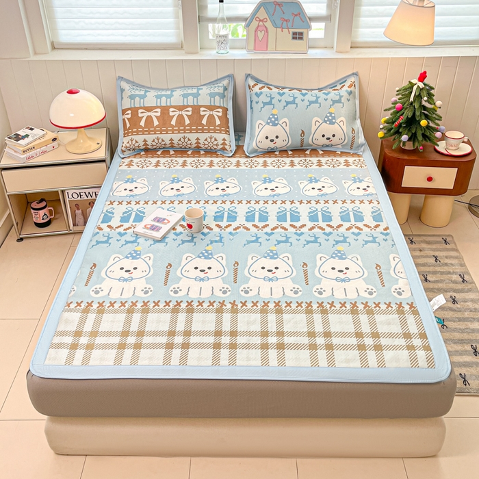 91家纺网 家纺一手货源 找家纺 安哆啦家纺 2025新款A类印花冰藤凉席针织棉牛奶丝夏被夏凉被空调被四件套 费尔岛