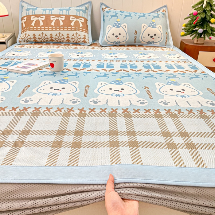 91家纺网 家纺一手货源 找家纺 安哆啦家纺 2025新款A类印花冰藤凉席针织棉牛奶丝夏被夏凉被空调被四件套 费尔岛