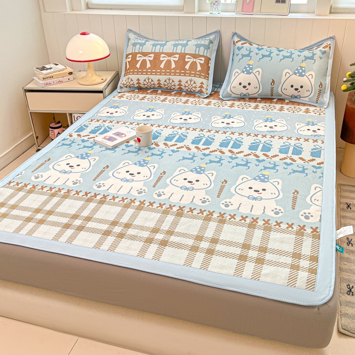 91家纺网 家纺一手货源 找家纺 安哆啦家纺 2025新款A类印花冰藤凉席针织棉牛奶丝夏被夏凉被空调被四件套 费尔岛