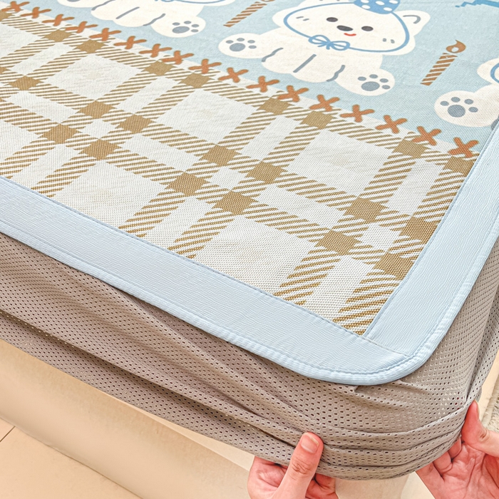 91家纺网 家纺一手货源 找家纺 安哆啦家纺 2025新款A类印花冰藤凉席针织棉牛奶丝夏被夏凉被空调被四件套 费尔岛