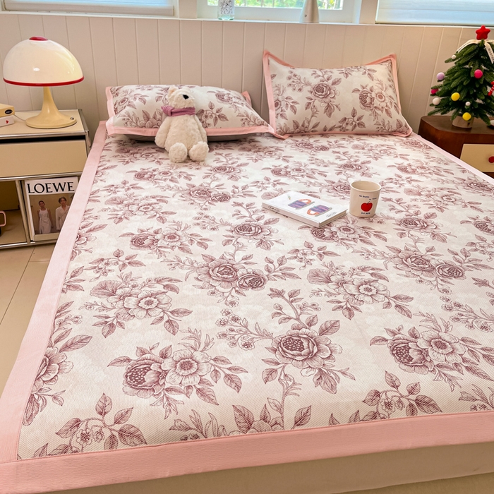 91家纺网 家纺一手货源 找家纺 安哆啦家纺 2025新款A类印花冰藤凉席针织棉牛奶丝夏被夏凉被空调被四件套 古韵花香