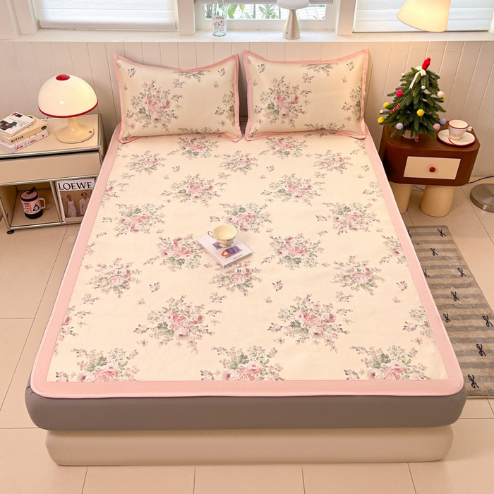 91家纺网 家纺一手货源 找家纺 安哆啦家纺 2025新款A类印花冰藤凉席针织棉牛奶丝夏被夏凉被空调被四件套 花海