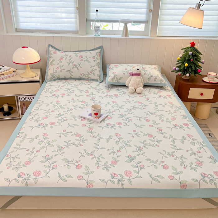 91家纺网 家纺一手货源 找家纺 安哆啦家纺 2025新款A类印花冰藤凉席针织棉牛奶丝夏被夏凉被空调被四件套 花枝