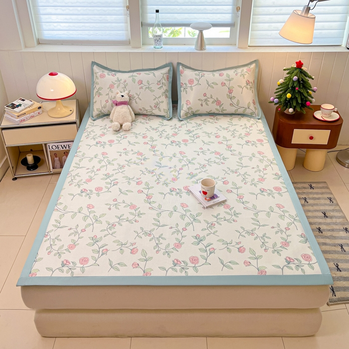 91家纺网 家纺一手货源 找家纺 安哆啦家纺 2025新款A类印花冰藤凉席针织棉牛奶丝夏被夏凉被空调被四件套 花枝