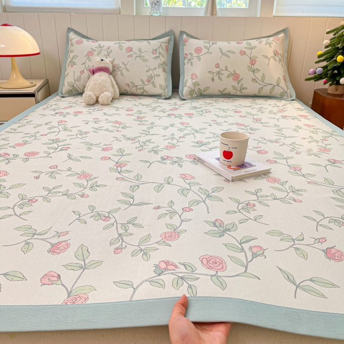 91家纺网 家纺一手货源 找家纺 安哆啦家纺 2025新款A类印花冰藤凉席针织棉牛奶丝夏被夏凉被空调被四件套 花枝