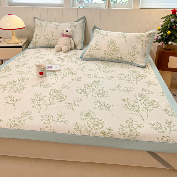 91家纺网 家纺一手货源 找家纺 安哆啦家纺 2025新款A类印花冰藤凉席针织棉牛奶丝夏被夏凉被空调被四件套 绿意