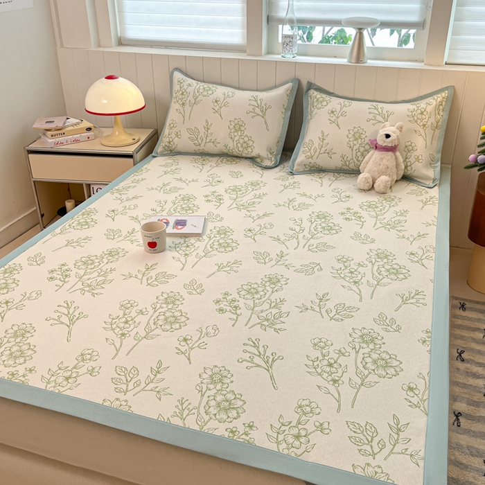 91家纺网 家纺一手货源 找家纺 安哆啦家纺 2025新款A类印花冰藤凉席针织棉牛奶丝夏被夏凉被空调被四件套 绿意