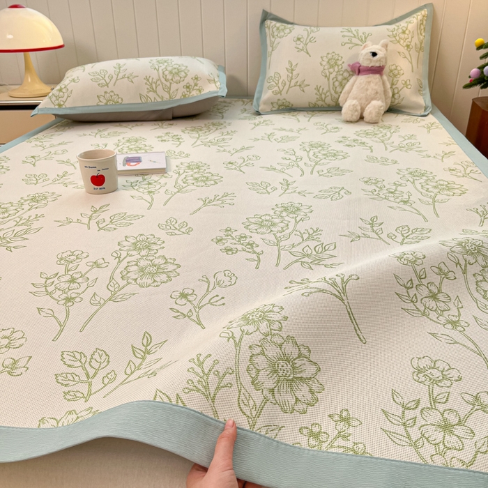 91家纺网 家纺一手货源 找家纺 安哆啦家纺 2025新款A类印花冰藤凉席针织棉牛奶丝夏被夏凉被空调被四件套 绿意