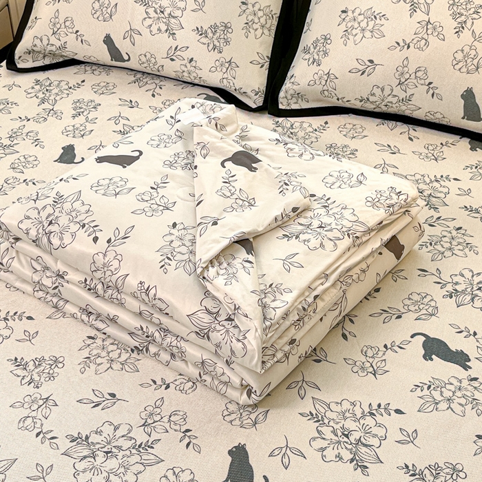 安哆啦家纺 2025新款A类印花冰藤凉席针织棉牛奶丝夏被夏凉被空调被四件套 猫先生